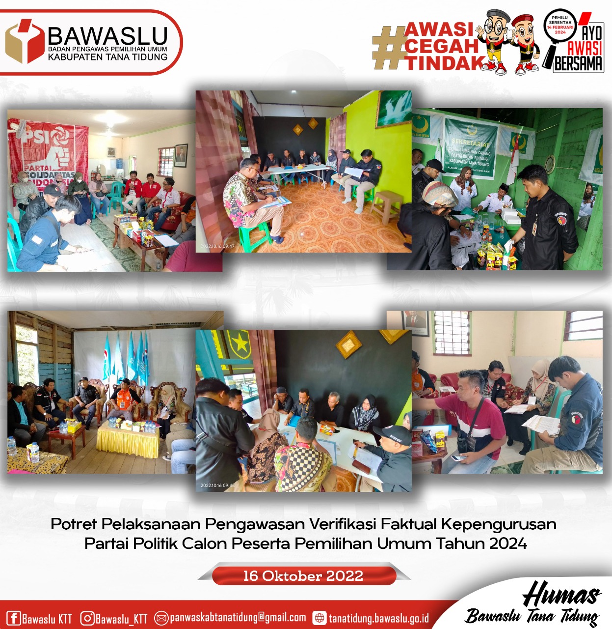 Melekat dan Langsung ; Bawaslu KTT Awasi Verfak Kepengurusan Partai Politik